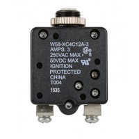 W58XC4C12A-3 CIRCUIT BREAKER/ 3 AMP, AC: 250 V, DC: 50V, 250 VAC, panel mount, 1 pole, push button actuator, white, screw termination. Height: 34.93 mm Length: 34.93 mm Width: 16.76 mm 4-1393249-5