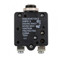 W58XC4C12A-5 CIRCUIT BREAKER/5 AMP, AC: 250V, DC: 50V, 250 VAC, panel mount, 1 pole, push button actuator, white, screw termination. Height: 34.93 mm Length: 34.93 mm Width: 16.76 mm 4-1393249-9