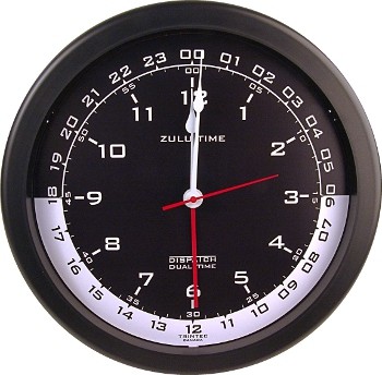 14 Zulu Time Wall Clock/White on black ZT14-4