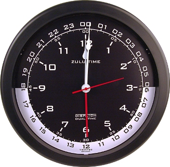 14 Zulu Time Wall Clock/White on black ZT14-4