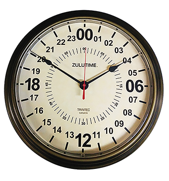 Zulu 24 Hour Clock/Antique brass, 14 ZT24HR14-AB