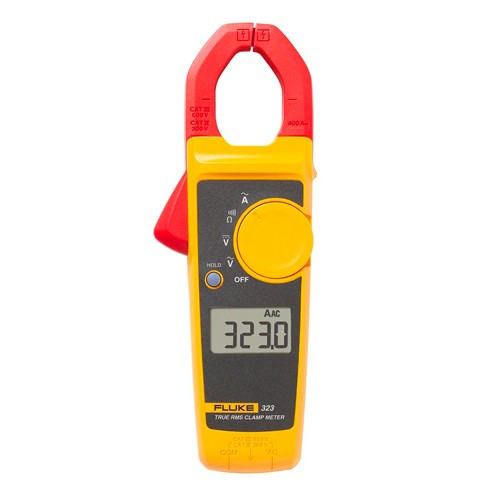 True Rms Clamp Meter/400 A AC current measurement, 600 V Ac/Dc measurement, Cat IV 300V/Cat II 600 V safety rating, includes two year warranty and soft carrying case. FLUKE-323