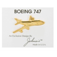 Aviation Pin/Boeing 747 Airplane, 2D, gold plated, longest dimension 1-1/16 AV-B747-TG Aviation Pin/Boeing 747 Airplane, 2D, gold plated, longest dimension 1-1/16 AV-B747-TG