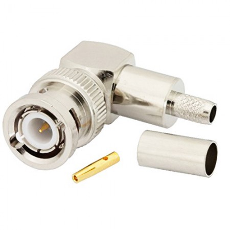 Connector/Bnc male, right angle, Crimp/Solder Attachment for RG55, RG141, RG142, RG223, RG400 PE4345 Connector/Bnc male, right angle, Crimp/Solder Attachment for RG55, RG141, RG142, RG223, RG400 PE4345