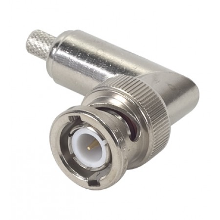 BNC CONNECTOR/Male, plug, 50 Ohms, 4 GHz, crimp, right angle, nickel. For use with RG-58, RG-58A, RG-58B, RG-58C.  225974-1 pack of 100