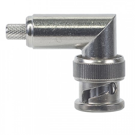 BNC CONNECTOR/Male, right angle, silver plated, gold contacts, dual crimp, 50 Ohms, 4 GHz. For use with RG-142, RG-142A, RG-142B. ROHS compliant. 5225973-4 pack of 100