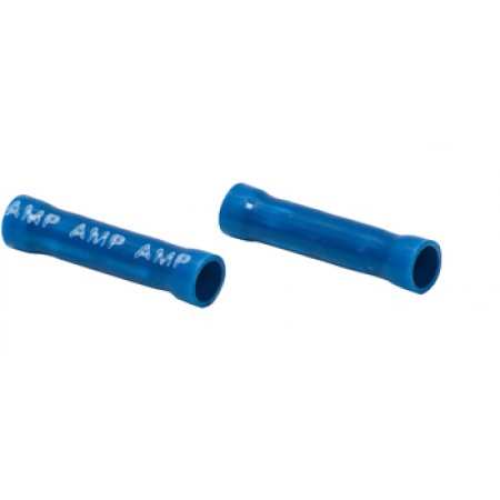 BUTT SPLICE/Female, insulated, blue, tin plating, copper material, vinyl insulation, straight angle, wire mount, 300 VAC. For use with 16-14 gauge wire. 34071 pack of 100