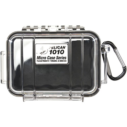 1010 Micro Case/Clear case with black liner, Includes: Rubber Liner, Stainless Steel Hardware and Carabiner, Interior Dimensions: 4.37 x 2.87 x 1.68, Exterior Dimensions: 5 7/16 x 4 1/6 x 2 1/8, Water Resistant, Crushproof, and Dust Proof 1010-025-100
