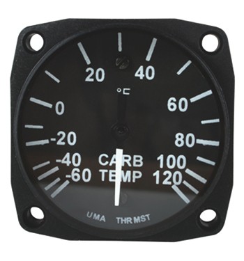 Carb Air Temperature Gauge/Electronic, 2 1/4, -60 to 120 degrees Fahrenheit, black and white dials, with wire leads 12