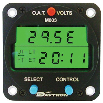 CHRONOMETER/Digital clock, 5V lighting, with green Night Vision lighting, O.A.T. (outside air temperature) F & C, Includes: Temperature Probe. 803-5V-NVG