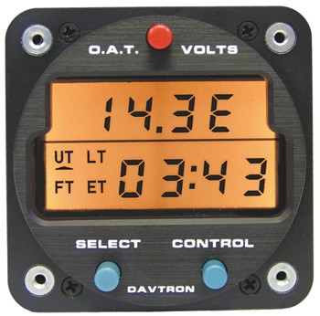 CHRONOMETER/Digital clock with 5V lighting. 2 1/4 internal mount. O.A.T. (outside air temperature) F & C/Includes: Temperature Probe, keep alive battery(AA).  803-5V
