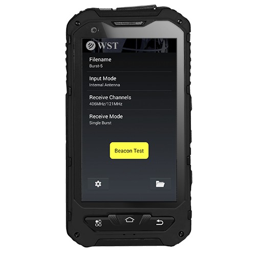Beacon Tester/Compact, with integrated receiver High Stability, Android operating system, IP68 rated, waterproof, received Cospas-Sarsat frequency channels and ELT protocols, measures Rf parameters and modulation details on 406, 121.5 and 243 MHz, interna