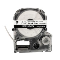 EPSON LABEL WORKS PX SHRINK TUBE/Black on white,  3MM 1/8 X 98, 14-22 AWG 203B20BWPX