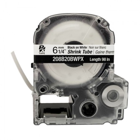 EPSON LABEL WORKS PX SHRINK TUBE/Black on White, 8MM 1/4 X 98,  6-18 AWG 208B20BWPX