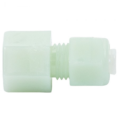 FEMALE CONNECTOR/NYLON/ Tube to Female Pipe Thread, 1/4 inch tube inside diameter, 1/8 inch pipe thread.  266N04X02