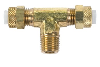Male Branch Tee/Brass/ Tube to Male Pipe Thread to Tube , 1/4 inch tube outside diameter, 1/8 inch pipe thread.  272P04X02