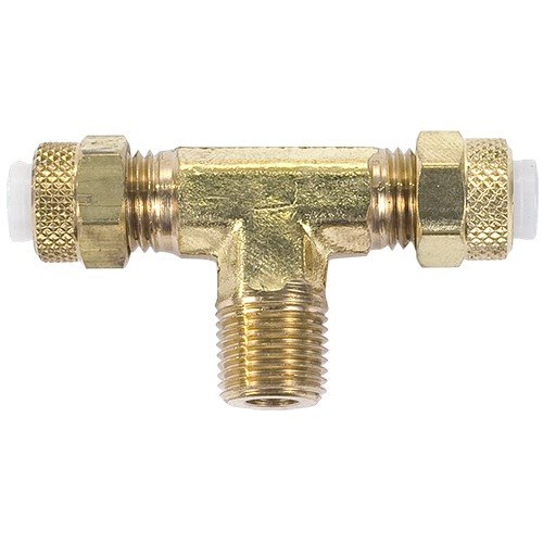 Male Branch Tee/Brass/ Tube to Male Pipe Thread to Tube , 3/8 inch tube outside diameter, 1/8 inch pipe thread.  272P06X02