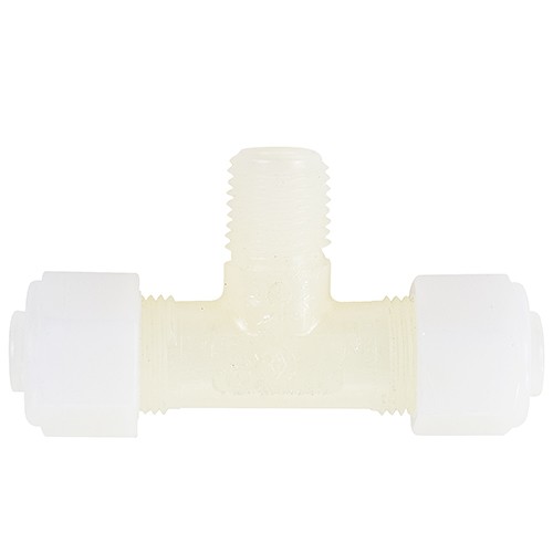Male Branch Tee/Nylon/ Tube to Tube to Male Pipe Thread, 3/8 inch tube outside diameter, 1/8 inch pipe thread.  272N06X04
