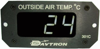 O.a.t. (outside Air Temperature) Gauge/Celsius. With white LED display. 14V - 28V input. Temperature range: -40 degrees to 100 degrees Celsius. 301C-WHT