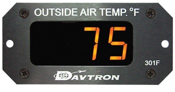 O.a.t. (outside Air Temperature) Gauge/Fahrenheit, amber LED display, 14V to 28V input, temperature range: -40 degrees to 199 degrees Fahrenheit. Includes temperature probe. 301F