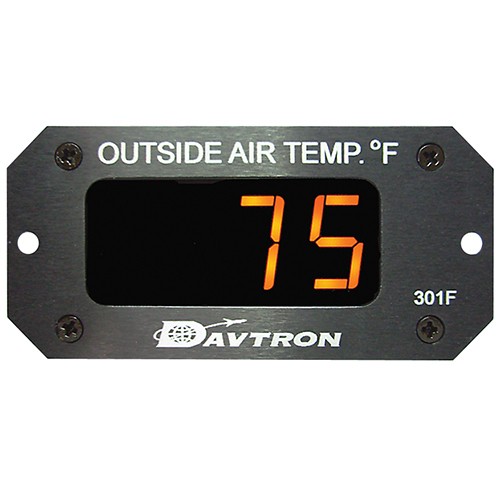O.a.t. (outside Air Temperature) Gauge/With 3 pin connector, Fahrenheit, amber LED display, 14V to 28V input, temperature range: -40 degrees to 199 degrees Fahrenheit. Includes temperature probe. 301F-A