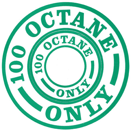 Round Fuel Placard Decal, Fuel 100 Octane Green ID 100