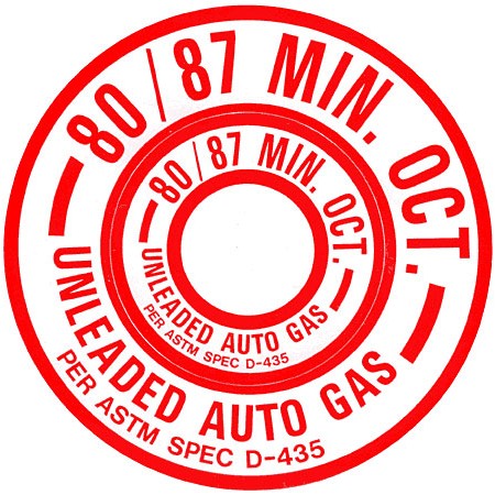 Round Fuel Placard Decal, 80/87 Octane Auto fuel ID 8087 Round Fuel Placard Decal, 80/87 Octane Auto fuel ID 8087