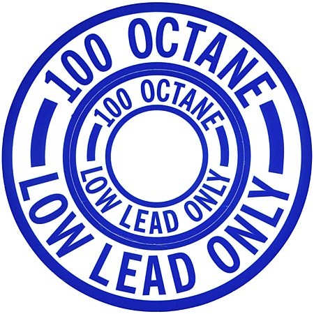 Round Fuel Placard Decal, Fuel 100 Octane Low Lead Blue ID Low