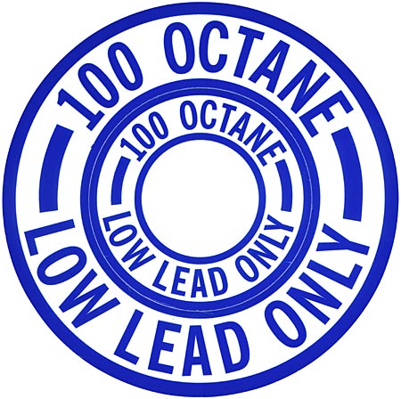 Round Fuel Placard Decal, Fuel 100 Octane Low Lead Blue ID Low