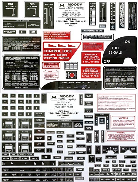 Interior Placard Kit Cessna, 120, 140, 150, 152 MDY CIK-001