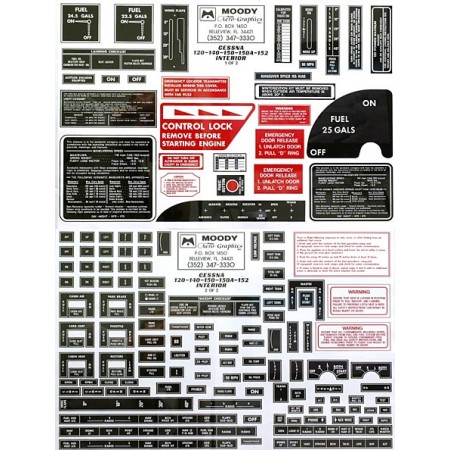 Interior Placard Kit Cessna, 120, 140, 150, 152 MDY CIK-001