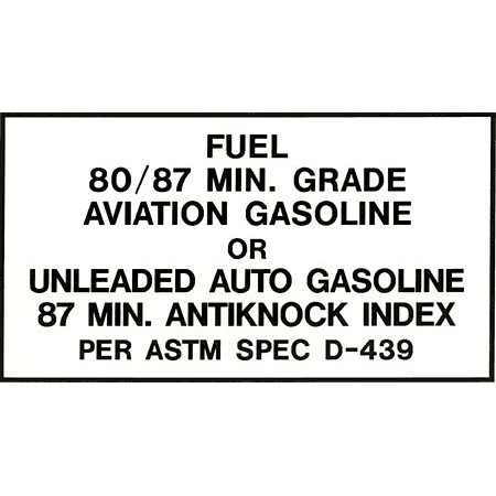 Fuel Decal 80/87 Astm, Spec D439 Large Mdy FP-008 Fuel Decal 80/87 Astm, Spec D439 Large Mdy FP-008