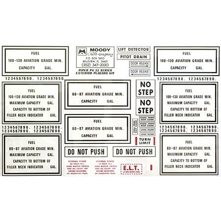 Exterior Placard Kit Piper, PA32 Cherokee Mdy PEK-006 Exterior Placard Kit Piper, PA32 Cherokee Mdy PEK-006