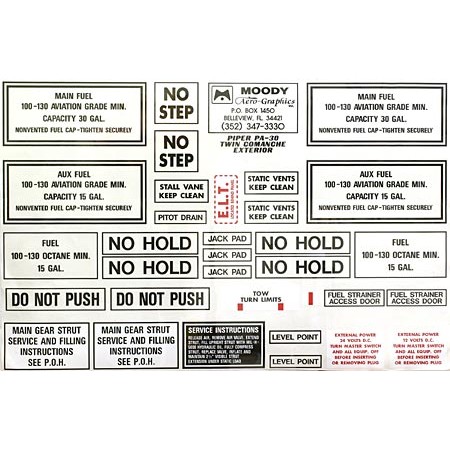 Exterior Placard Kit Piper, PA30 Twin Comanche Mdy PEK-007 Exterior Placard Kit Piper, PA30 Twin Comanche Mdy PEK-007