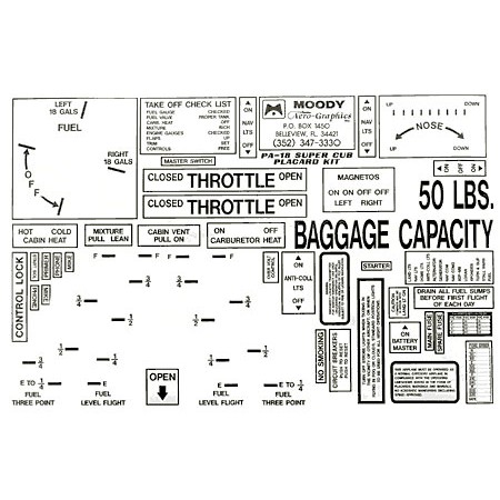 Interior Placard Kit Piper, PA18 Mdy PIK-002 Interior Placard Kit Piper, PA18 Mdy PIK-002