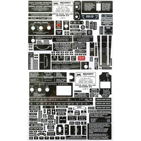 Interior Placard Kit Piper, PA28-140, -180 Mdy PIK-005
