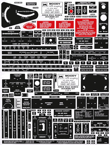 Interior Placard Kit Piper, PA23, Apache, Aztec Mdy PIK-011