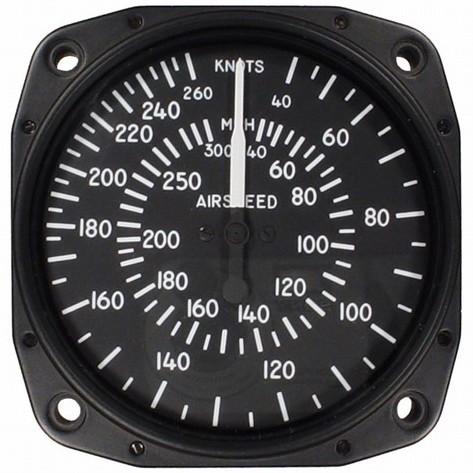 Airspeed Indicator, 3 1/8 inch 40-300 mph/ 40-260 knots, TSO Utd 8030-B168