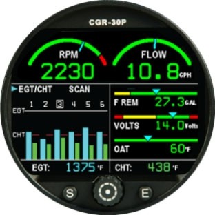 CGR-30P-6-B Primary Engine Monitor, 6-Cylinder Basic Package with RPM, EGT/CHT Bar Graph, Fuel Flow, OAT & Volts EI CGR-30P-6-B