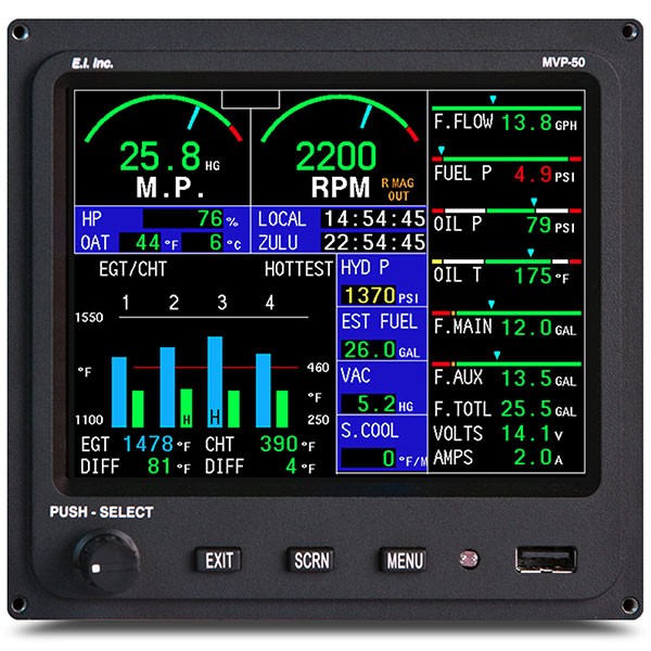 Electronics International MVP-50T Glass Panel Engine Monitor for Turbo-Prop, Experimental EI MVP-50T-E