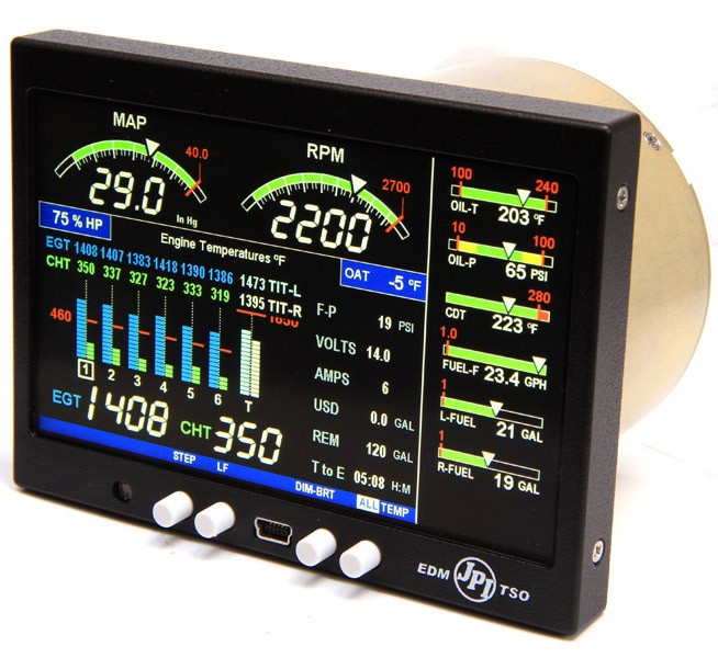 Engine Data Monitor 900 System, 4 Cylinder Complete Primary Package, No tank, Experimental Jpi EDM900-4CP0-EX