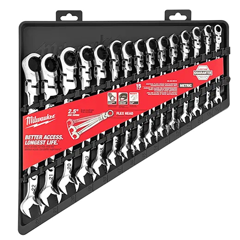 Milwaukee 15PC Metric Flex Head Ratcheting Combination Wrench Set 48-22-9513 48-22-9513
