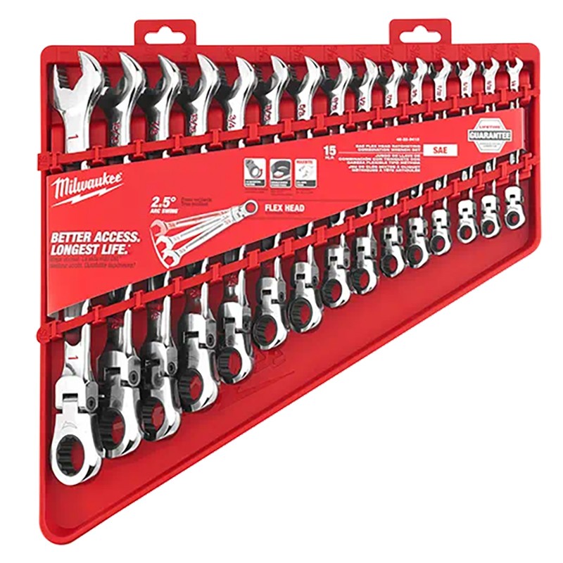 Milwaukee 15PC Sae Flex Head Ratcheting Combination Wrench Set 48-22-9413 48-22-9413