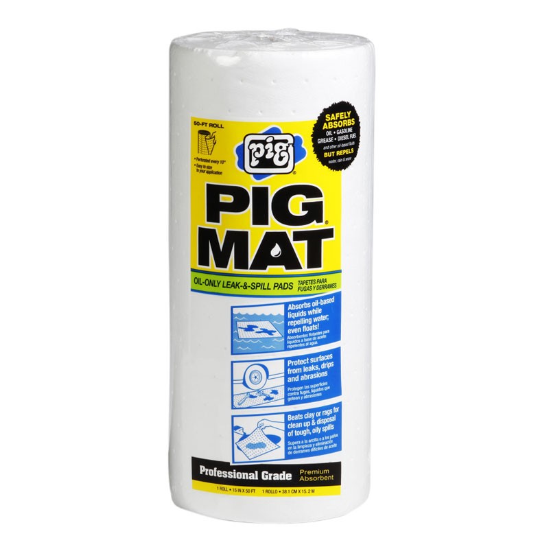Pig Light Weight Oil Only Absorbent White Mat Roll 15 Inches By 50 Feet 26201