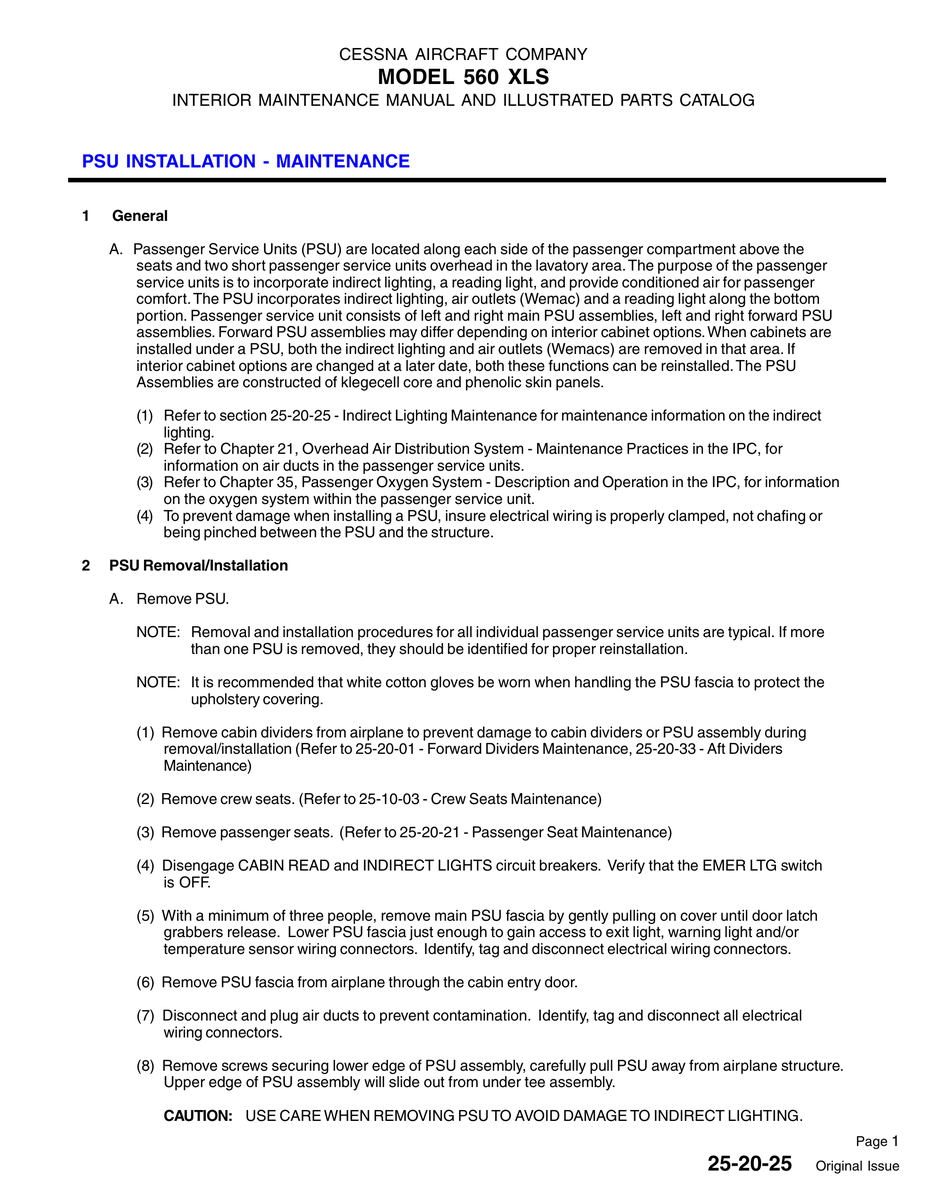 Original Issue 25-20-25 for Cessna 560XL Aircraft