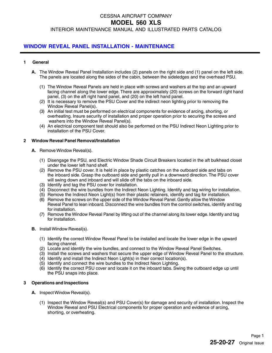 Original Issue 25-20-27 for Cessna 560XL Aircraft
