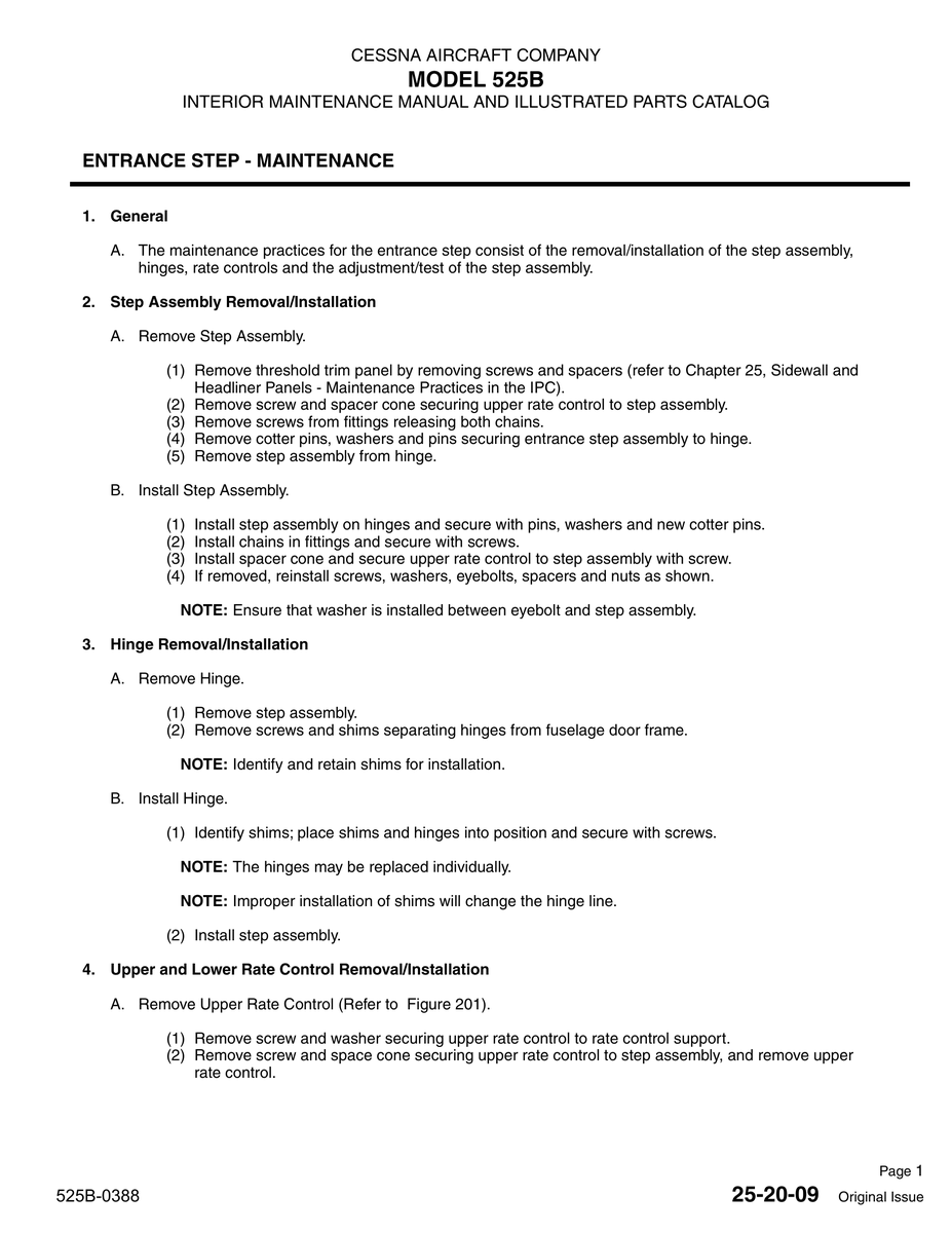 Original Issue 25-20-09 for Cessna 525 Aircraft