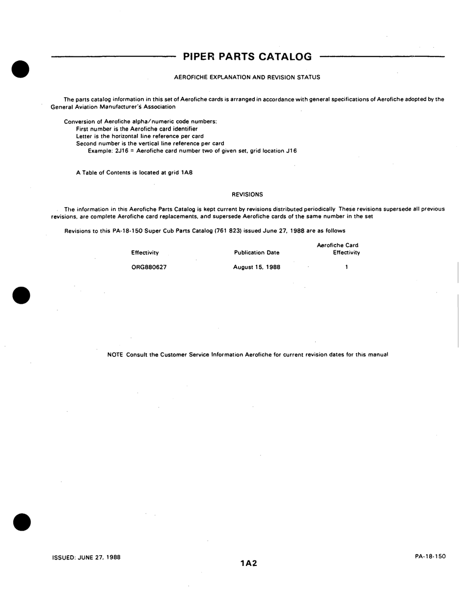 Aviation Part ORG880627 for Piper PA-18-150 Aircraft