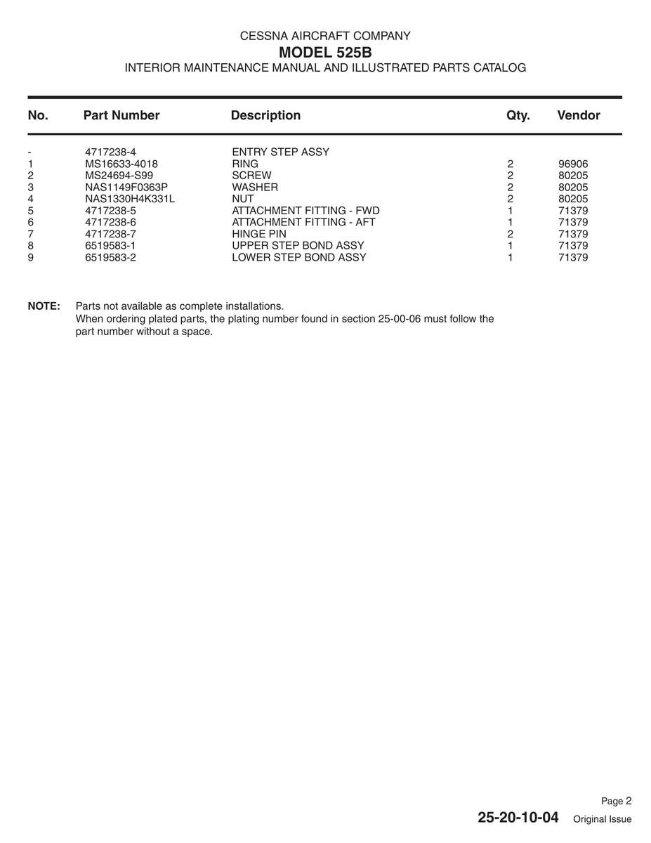 Aviation Part 4717238-4 for Cessna 525 Aircraft