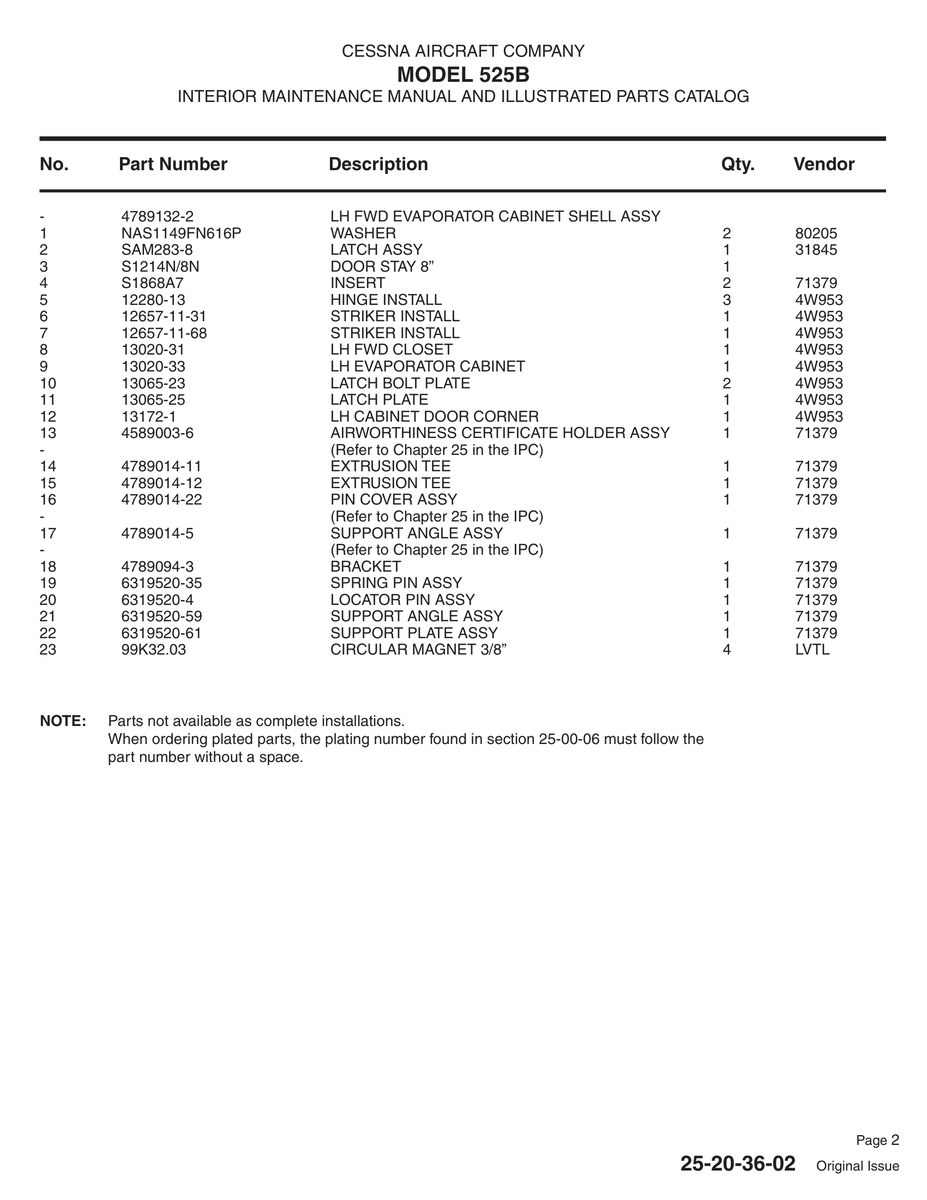 Aviation Part 12657-11-68 for Cessna 525 Aircraft